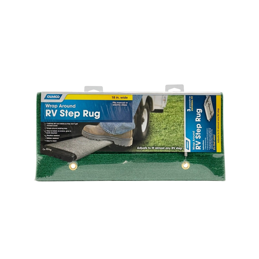 Camco 42923 Wrap Around RV Step Rug 18" Green Camper Motorhome Entry Mat